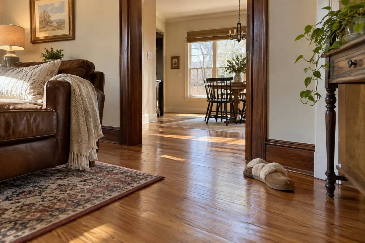 Oak floorboards in an older home's living room
