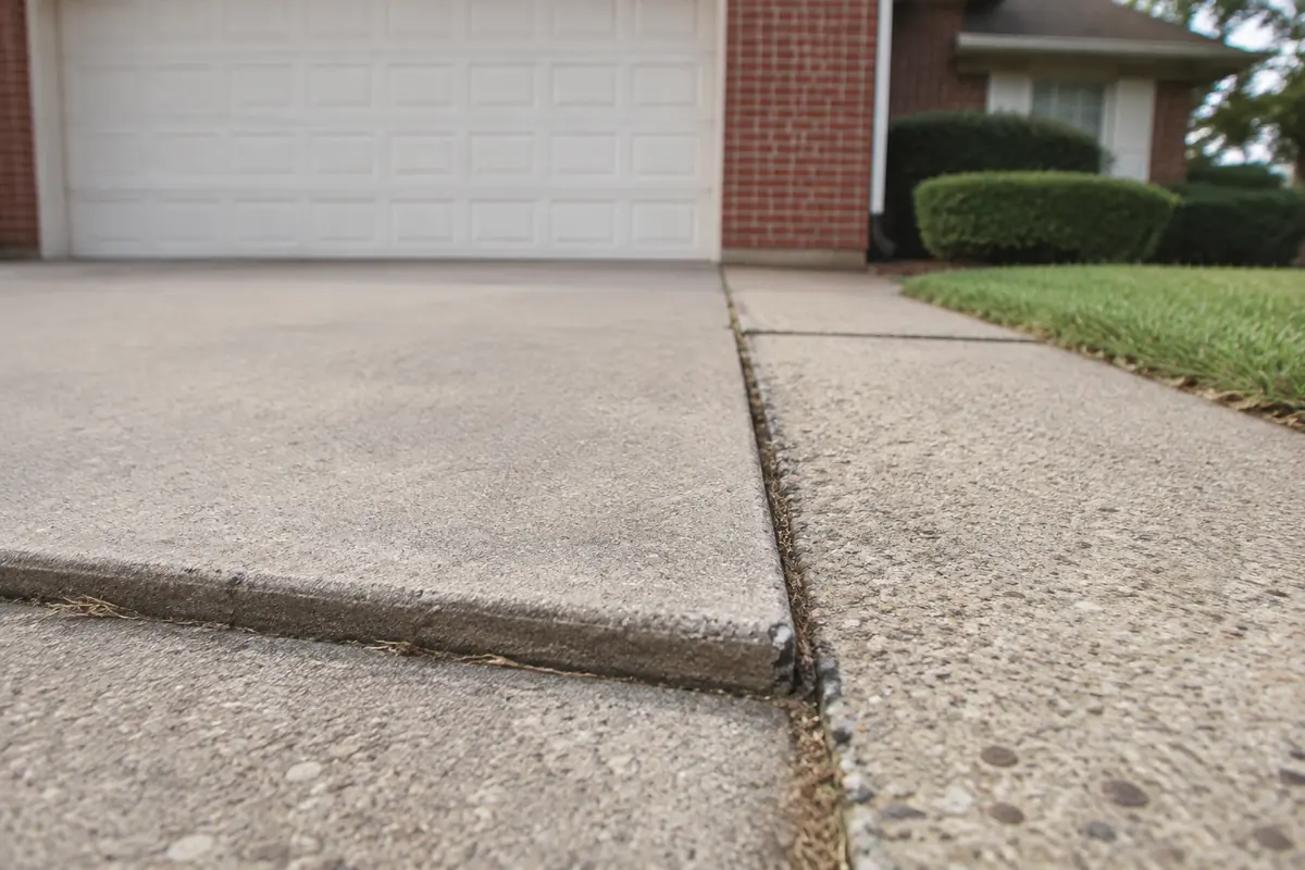 Uneven concrete driveway panels at a residential property, illustrative image